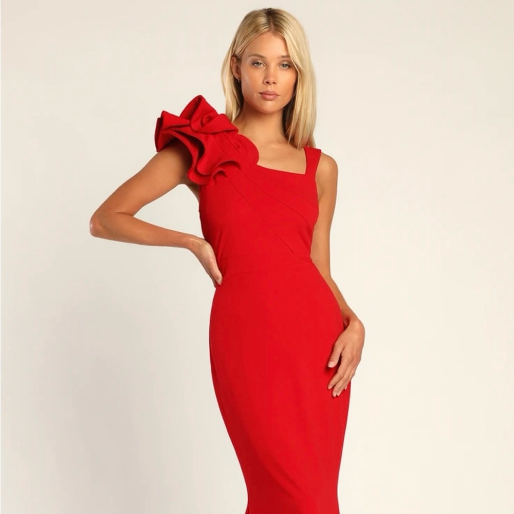 Lulus Lucette Red Sleeveless Ruffled Mermaid Maxi Dress